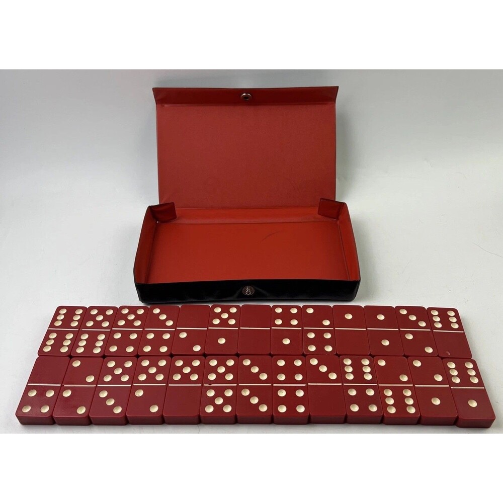 Lot Of 26 Red Vintage Bakelite? Dominoes Missing 2 & Vintage Japan Case